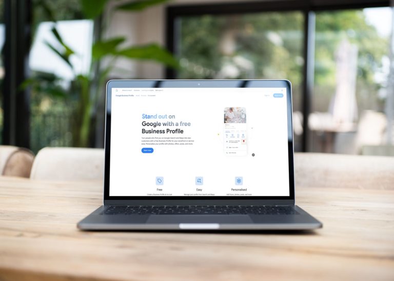 Google Business Profile displayed on a laptop screen for local SEO optimization