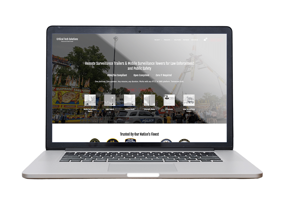 Critical Tech Solutions WordPress website mockup displayed on a laptop screen