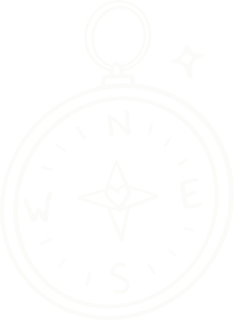 Hand-drawn compass with a heart at the center of the needle