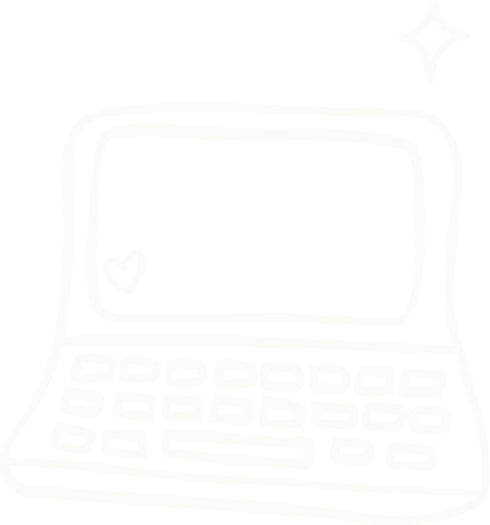 Hand-drawn open laptop with a small heart on the screen