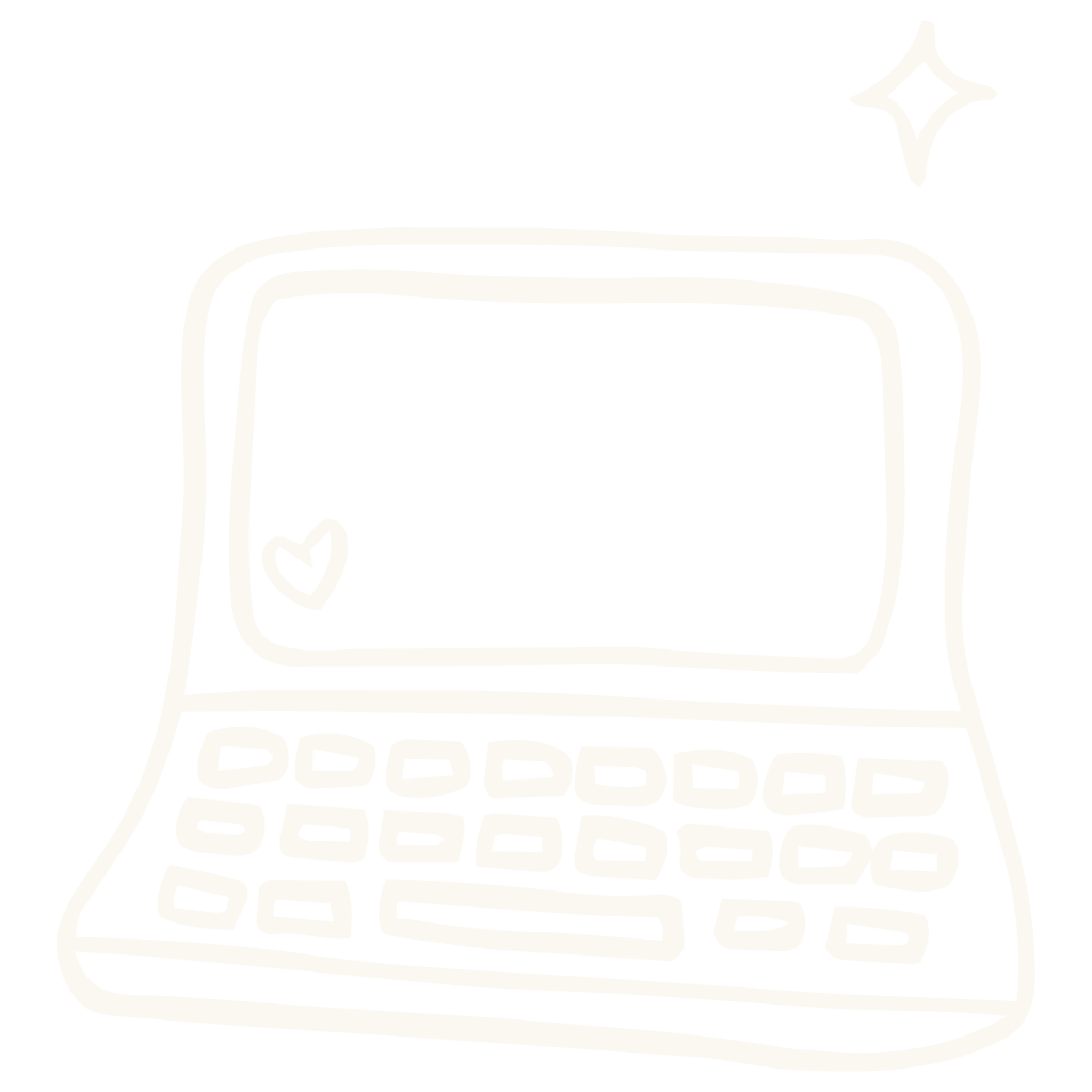 Hand-drawn open laptop with a small heart on the screen