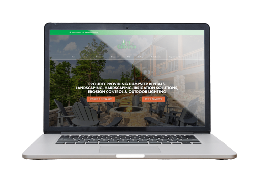 WordPress website mockup for His Ground, a landscaping and dumpster rental company in Tennessee